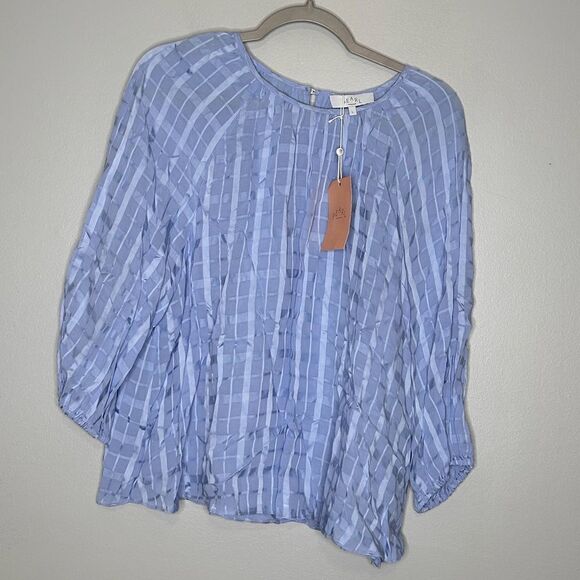 Pearl by Lela Rose Plaid Crepe Balloon Sleeve Blouse NWT - Picture 1 of 3